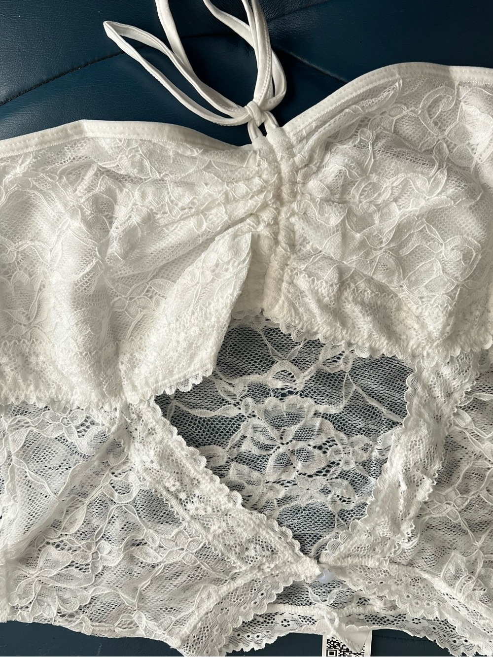 White Lace Halter Bralette with Cutout Detail